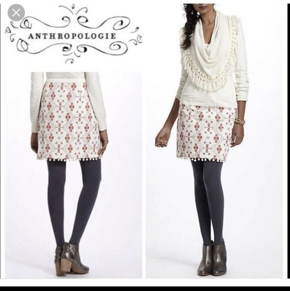 Maeve Blomma Cream & Red Embroidered Mini Skirt with Pompoms size 2 - Picture 3 of 6